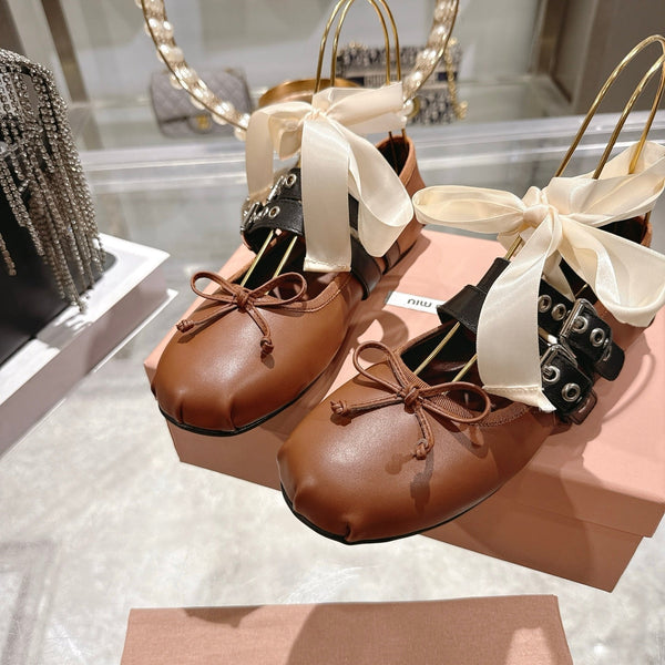 Miu 26s Ballerinas Brown Leather 679789