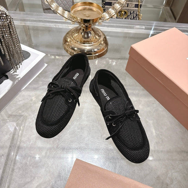 Miu 26s Boat Shoe Black Mesh Suede 679793