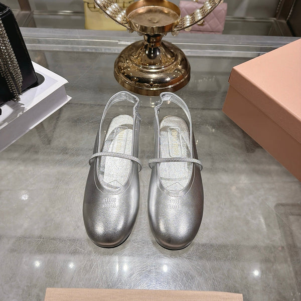 Miu Slingback Flats Sliver Leather 901736