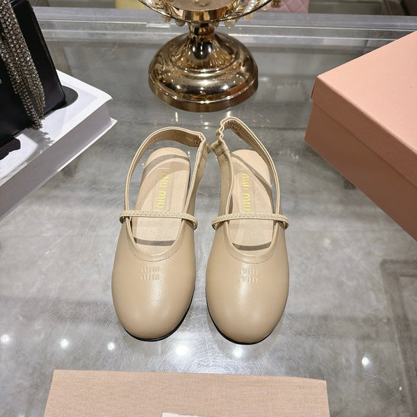 Miu Slingback Flats Beige Leather 901737
