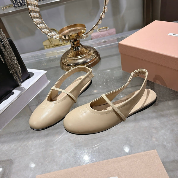 Miu Slingback Flats Beige Leather 901737