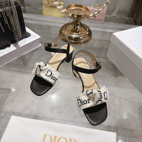 CD J'Adior Sandals White Black Canvas Leather 901712