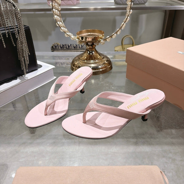 Miu 26s Thong Sandal 6.5cm Light Pink Satin Leather 951523