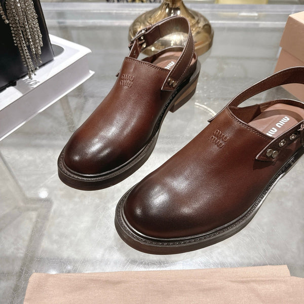 Miu 26s Clogs Ankle-strap Brown Leather 951505