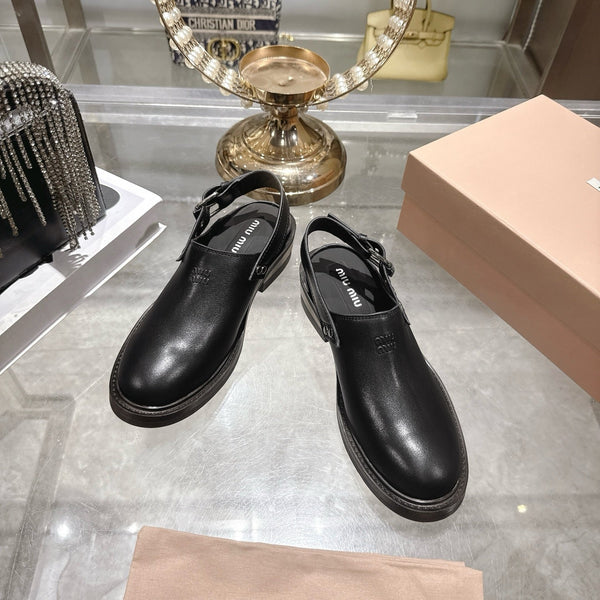 Miu 26s Clogs Ankle-strap Black Leather 951507