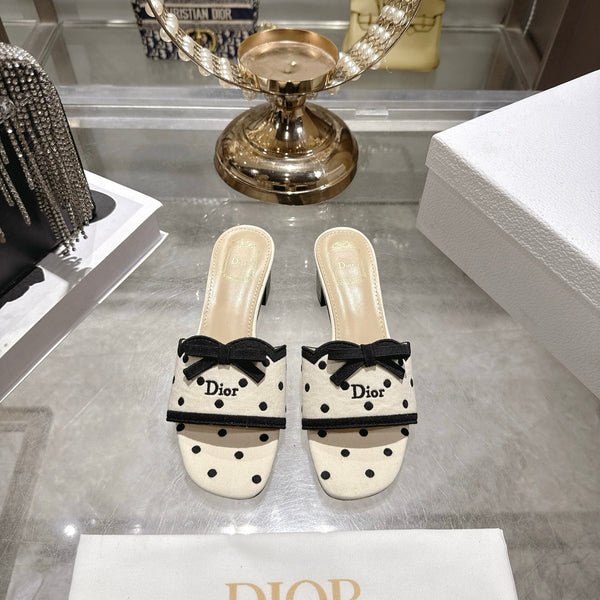 CD Dway Sandal 3.5cm Polka Dior Cream Motif Cotton Leather 951359