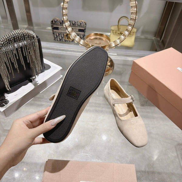 Miu Miu 2026 Square Toe Ballet Flats Suede 999626