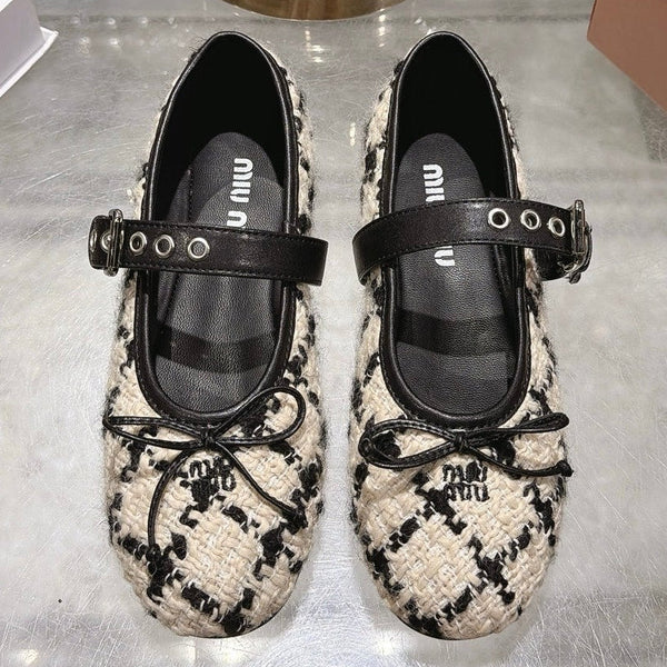 Miu Miu 2026 Bouclé Check Ballet Flats Tweed Leather 999630