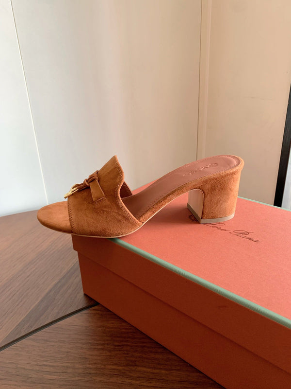 LP 26s Summer Mule Heels 60mm In Caramel Brown Suede
