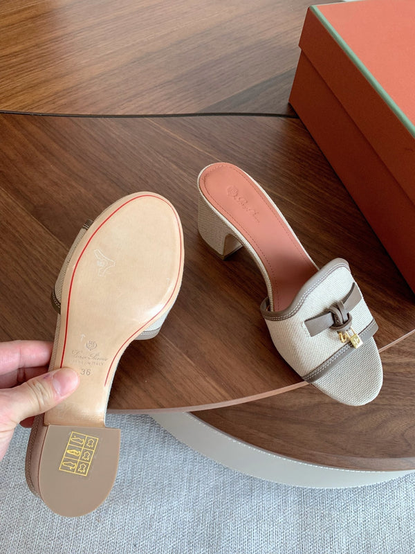 LP 26S Summer Mules 60mm Beige Canvas & Calfskin