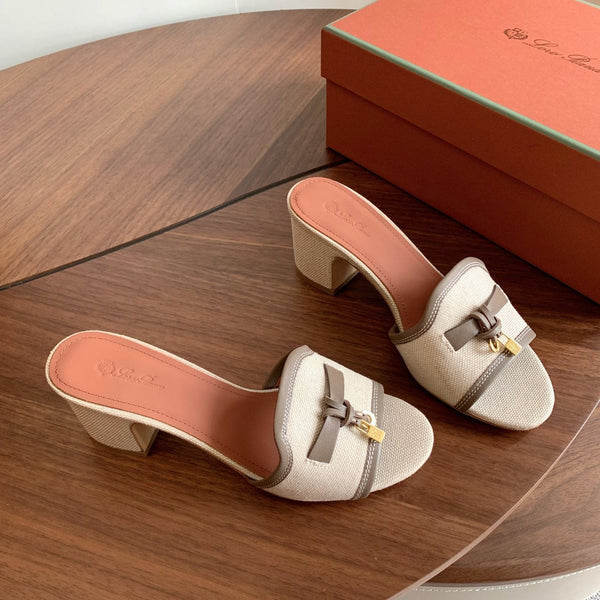 LP 26S Summer Mules 60mm Beige Canvas & Calfskin