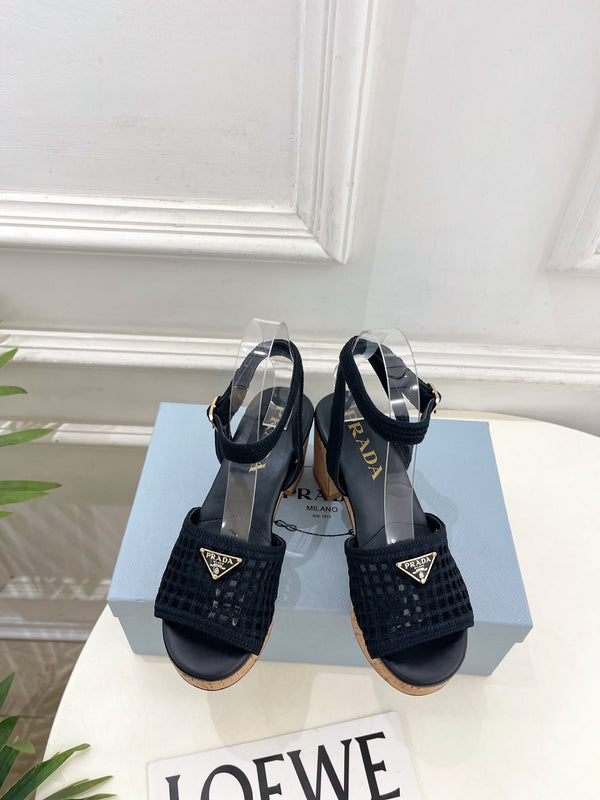 Prad Crochet Cork Platform Sandals 7cm Black Crochet 947375