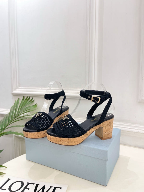 Prad Crochet Cork Platform Sandals 7cm Black Crochet 947375