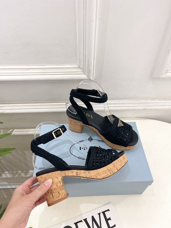 Prad Crochet Cork Platform Sandals 7cm Black Crochet 947375