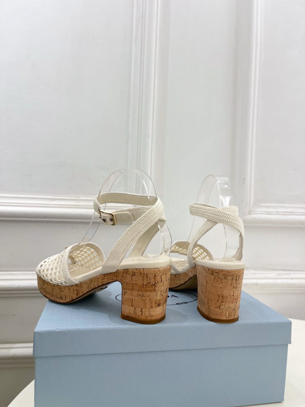 Prad Crochet Cork Platform Sandals 7cm White Crochet 947376