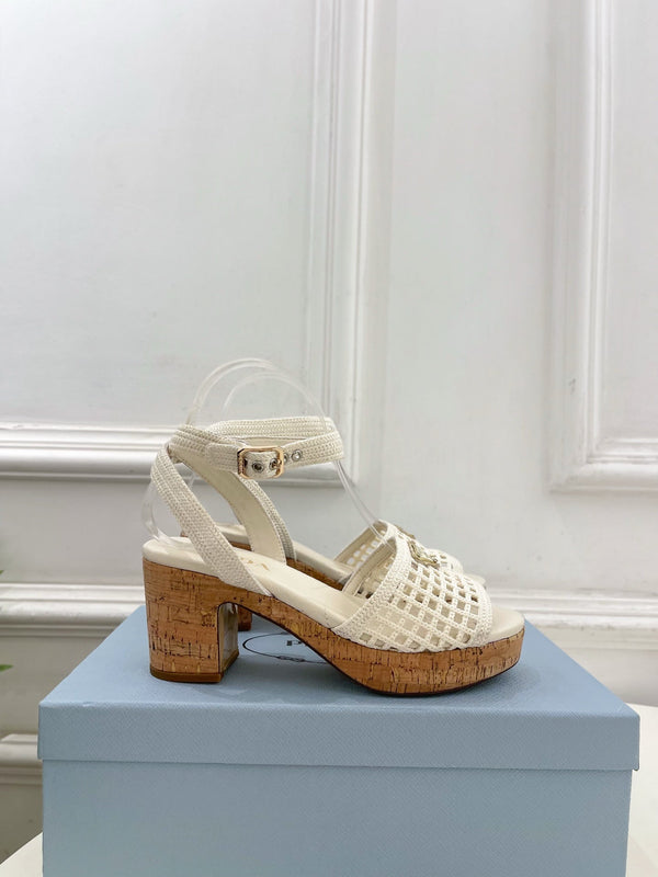 Prad Crochet Cork Platform Sandals 7cm White Crochet 947376