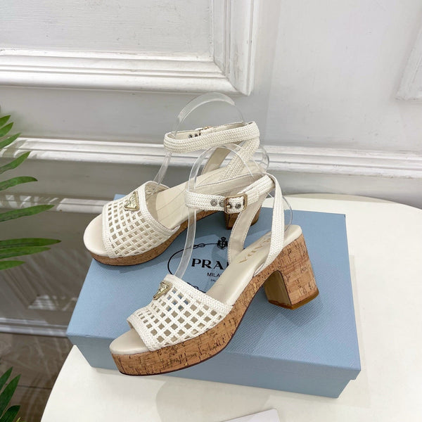Prad Crochet Cork Platform Sandals 7cm White Crochet 947376