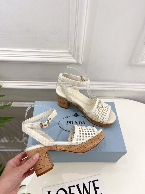 Prad Crochet Cork Platform Sandals 7cm White Crochet 947376
