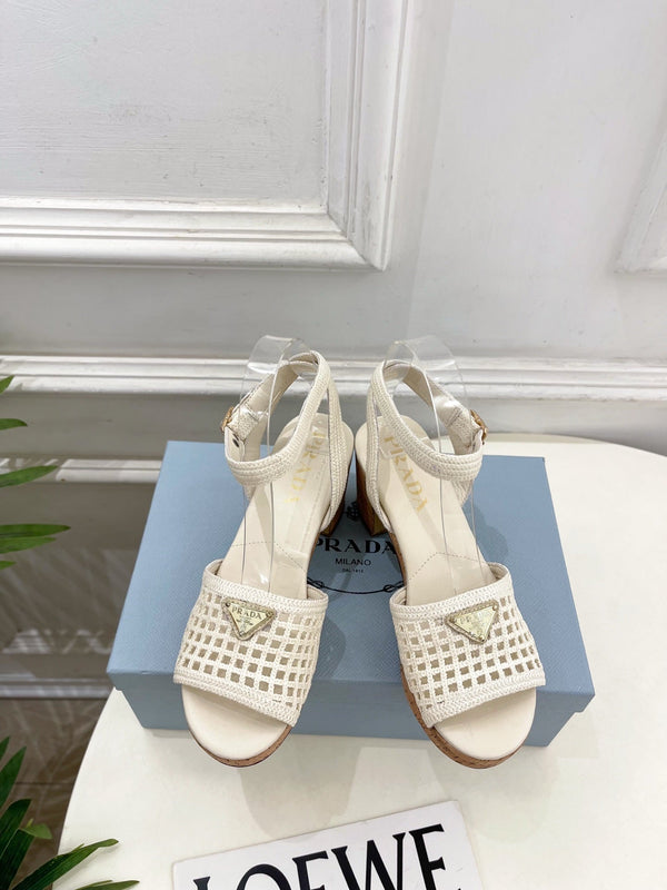 Prad Crochet Cork Platform Sandals 7cm White Crochet 947376