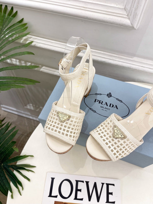 Prad Crochet Cork Platform Sandals 7cm White Crochet 947376