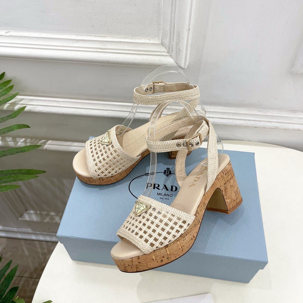 Prad Crochet Cork Platform Sandals 7cm Cream Crochet 947377