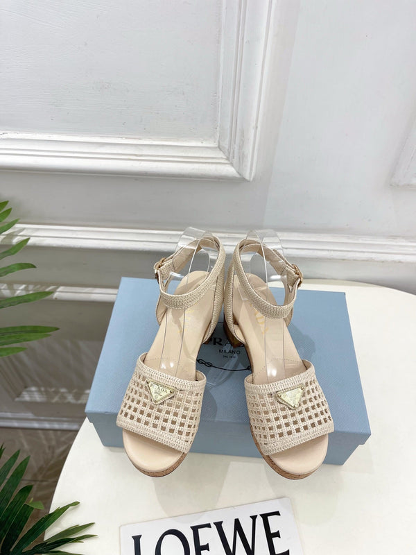 Prad Crochet Cork Platform Sandals 7cm Cream Crochet 947377