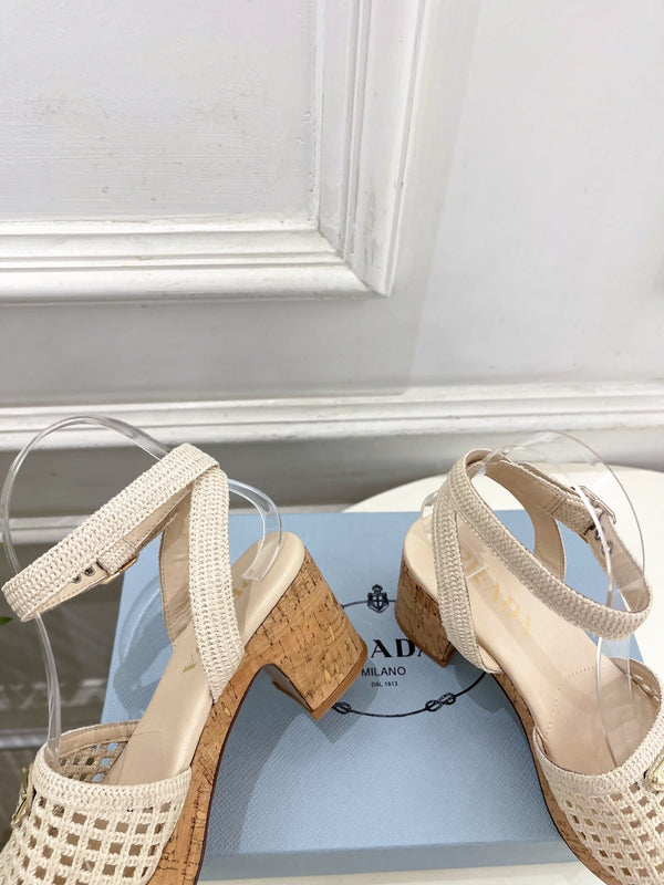 Prad Crochet Cork Platform Sandals 7cm Cream Crochet 947377