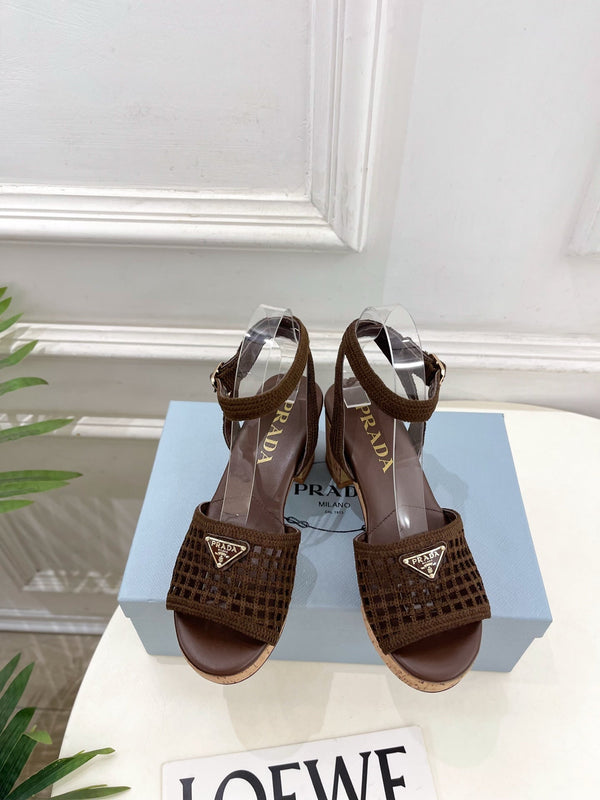 Prad Crochet Cork Platform Sandals 7cm Coffee Crochet 947378