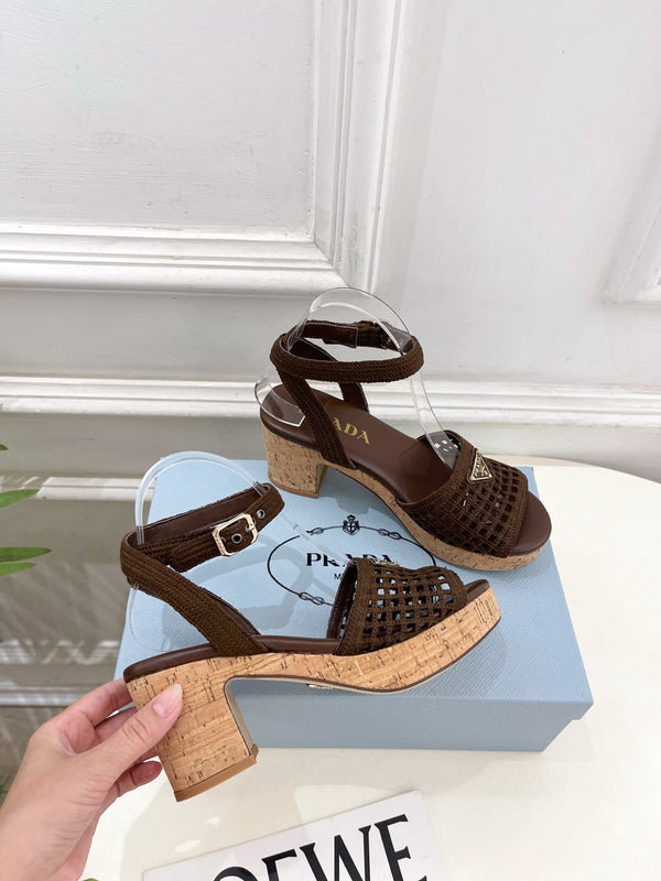 Prad Crochet Cork Platform Sandals 7cm Coffee Crochet 947378