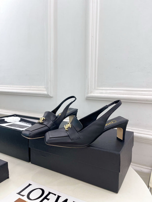 CC 26s Slingback Kitten Heels 6cm Black Leather 946836