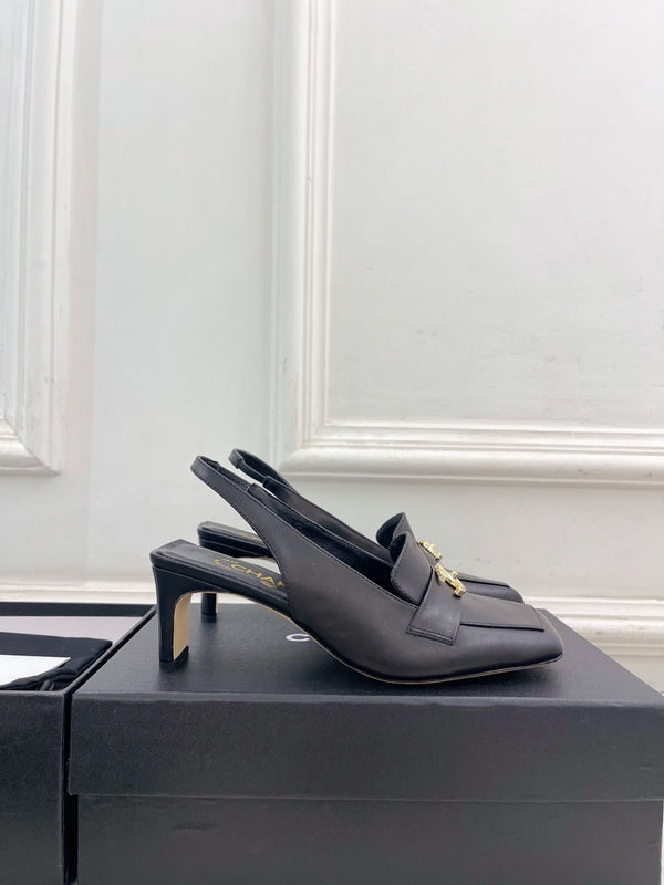 CC 26s Slingback Kitten Heels 6cm Black Leather 946836