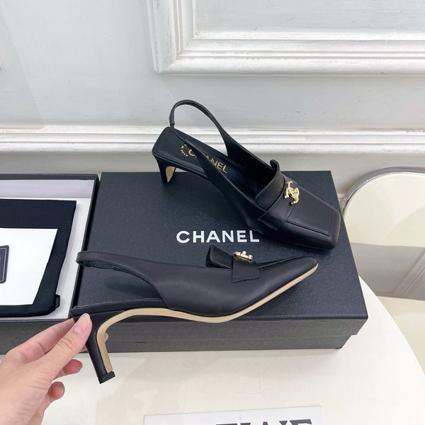 CC 26s Slingback Kitten Heels 6cm Black Leather 946836