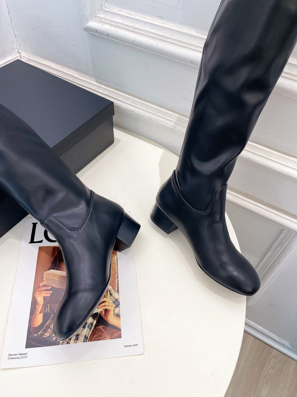 CC 26S Logo Overtheknee Boots 4cm Black Leather 111846