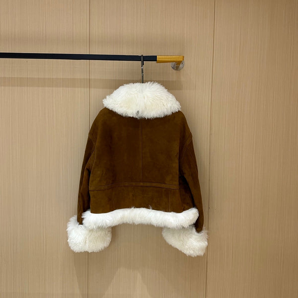 Miumiu 2025 Jacket Camel mix White Suede Wool