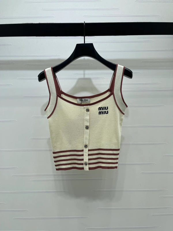 Miumiu 2026 Knitted Striped Camisole Cream and White Wool Cashmere 356492