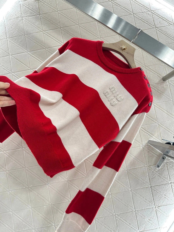MIUMIU STRIPED CREW NECK SWEATER 276681
