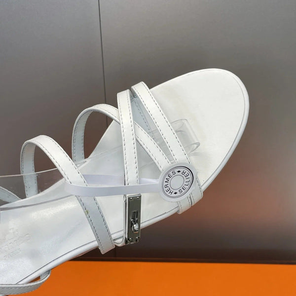 HM 26ss Kelly Sliver Buckle Sandals White Calfskin 607160