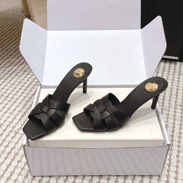 YSL 26ss High-Heeled Slippers 75 Calfskin