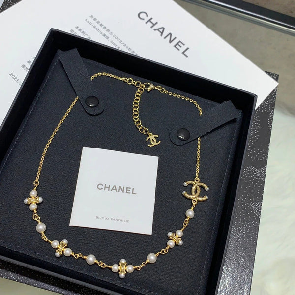 CC 2026 Gold Double C Pearl Necklace