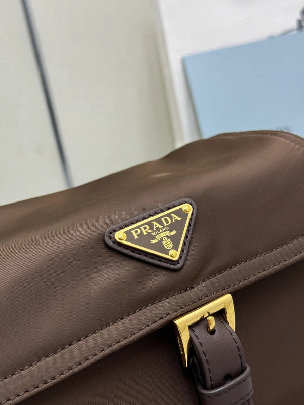 Prada 2026 Explore Shoulder Bag 30cm With Flap Sienna Re-Nylon