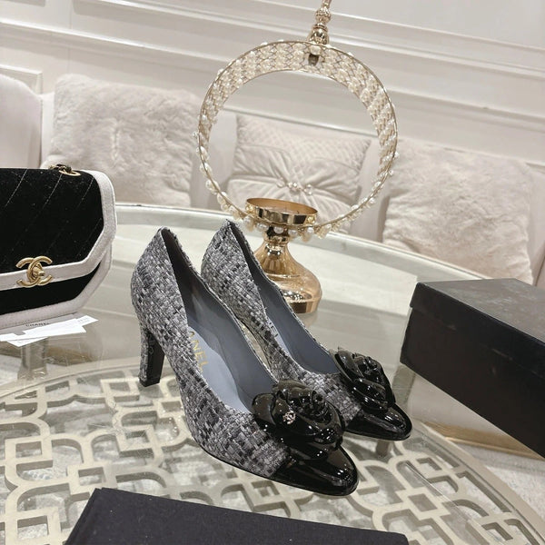 CC 26s High Heels Pump 85 Gray Black Wool Fabric 627016