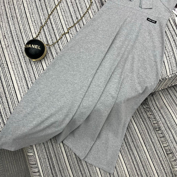 Miumiu 2026 Dress with a Bow Tie Gray Cotton