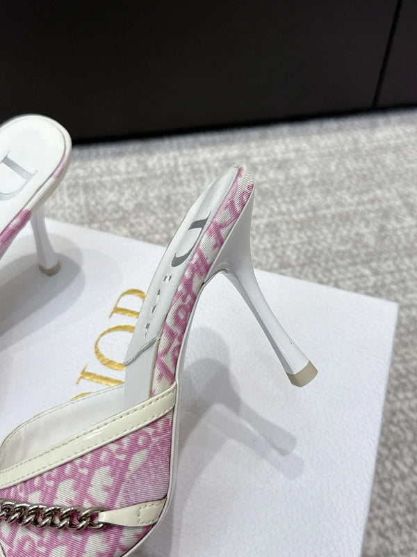 CD 26s High Heels Sandals 85 White Pink Fabric Cowhide 661471