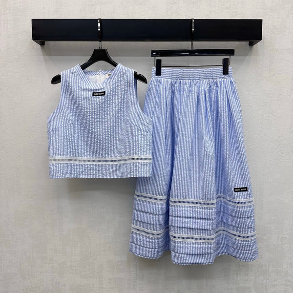 Miu 2026 Striped Vest And Skirt Set Blue Cotton 558600