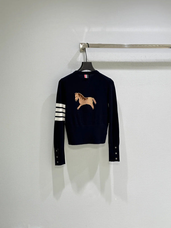 Miumiu 2026 Horse Cardigan Navy Blue Wool
