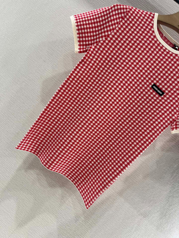 MIUMIU CHECKERED SHORTS AND ROUND-NECK TEE SET 274653