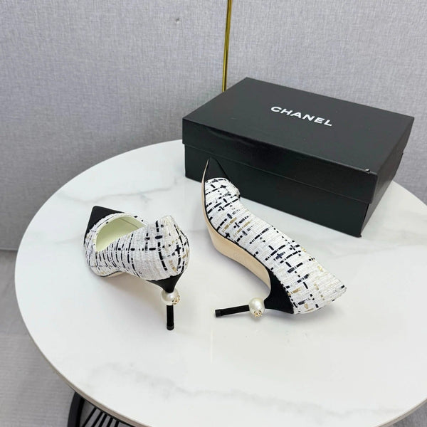 CC 2026 Pumps 85mm Tweed Pearl White Black 801952