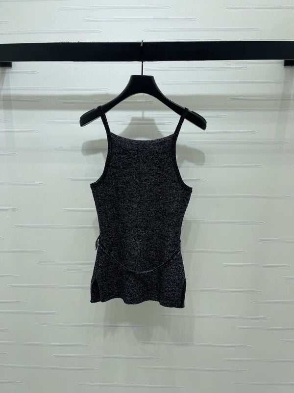 Miumiu 2026 Knit Top With Crystal Details And Belted Waist Wool
