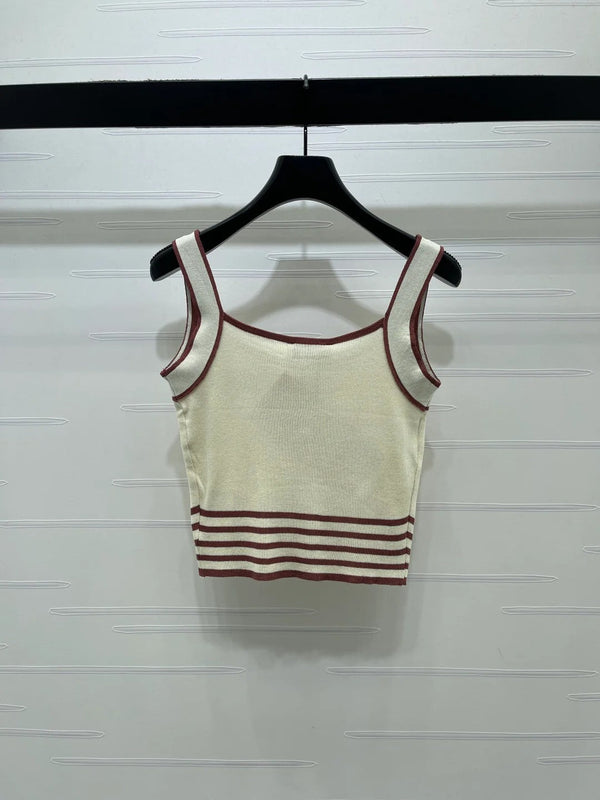 Miumiu 2026 Knitted Striped Camisole Cream and White Wool Cashmere 356492