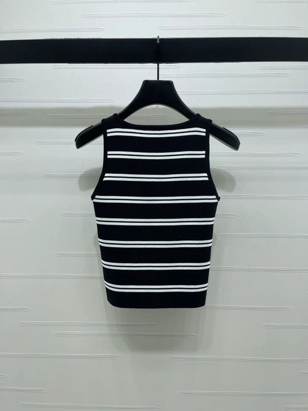 Miumiu 2026 Crew Neck Striped Knit Vest Black and White Wool 352631